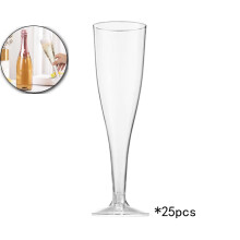 Set of 25 Clear Plastic Champagne Flutes, Shatterproof Disposable Glasses, Disposable Clear Plastic Champagne Glasses for Weddings Parties Cocktails
