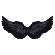 Carnival Angel Feather Floating Wings, Mardi Gras Fairy Wings with Elastic Straps – Masquerade, Photo Prop, Gift (Black, 31.5x15.75")