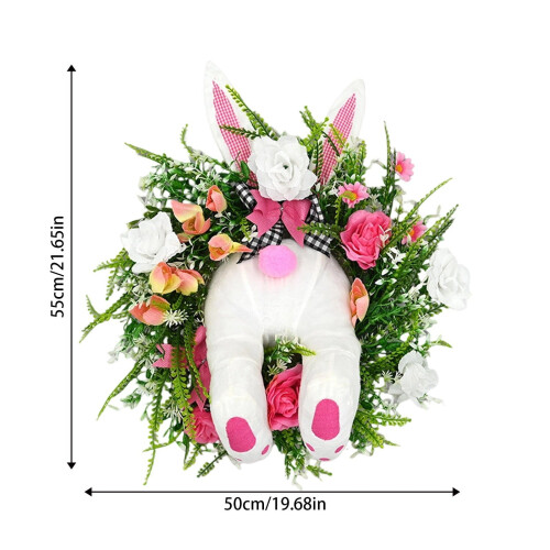 Påskeharedørkrans blomster3D-kanin med hvit rosa 2