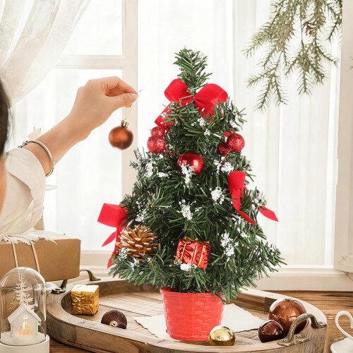 Mini Christmas Tree 30CM Pre-Decorated Red 2