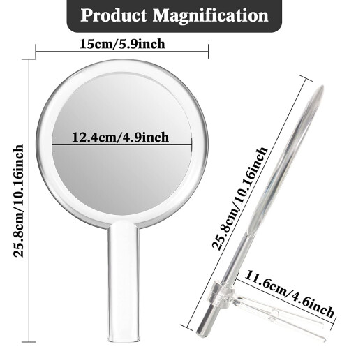 Double-Sided Handheld Mirror with Stand, 1X/10X Magnifying Makeup Mirror, Clear Adjustable, Round Shape, White 1