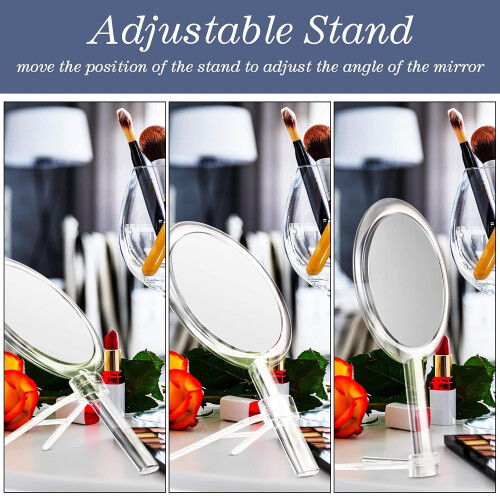 Double-Sided Handheld Mirror with Stand, 1X/10X Magnifying Makeup Mirror, Clear Adjustable, Round Shape, White 2