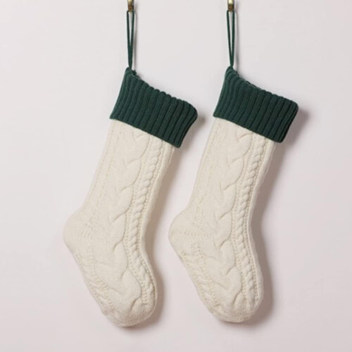 Stickad julstrumpa elfenbensgrön 45 cm 1-pack 1