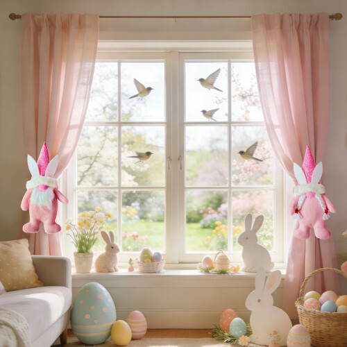 Hand-Knitted Rabbit Curtain Tiebacks Spring Easter Decor 1PC 2