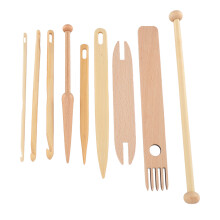 Ensemble de 9 pièces d'outils de tissage en bois – Accessoires pour loom à main en bambou et hêtre