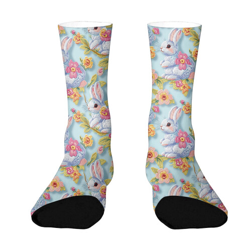 Κάλτσες Easter Bunny Crew για γυναίκες με μοτίβο κουνελιού-καρότου 1
