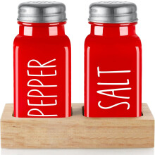 Ensemble de salière et poivrière avec support en bois – Salière et poivrière en verre Dopeca, 80 ml, noir et blanc, décoration de cuisine et
