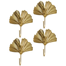 Metalen wandhaak in de vorm van een gouden ginkgoblad, decoratieve kapstok voor in huis, ook geschikt voor het ophangen van foto's. 4 stuks.