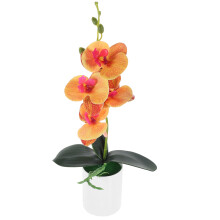 Orchidée artificielle en pot orange en plastique décoratif pour table (1 lot)