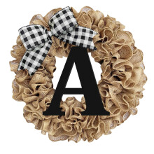 Couronne de porte d'entrée personnalisée avec nom de famille et nœud, guirlande de bienvenue – Décoration champêtre 26 lettres pour toutes les
