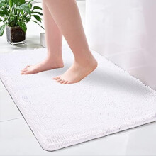Tapis de bain en chenille douce 61 x 91 cm, antidérapant et absorbant, lavable en machine, en microfibre blanche