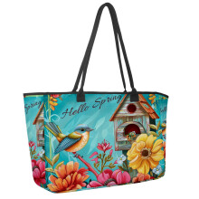 Grands sacs à bandoulière pour femmes, motif fleurs et oiseaux printaniers, grands cabas décontractés pour le travail, les voyages, les trajets