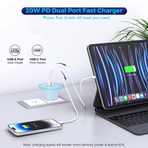 Chargeur mural double port PD20W3 bleu 2