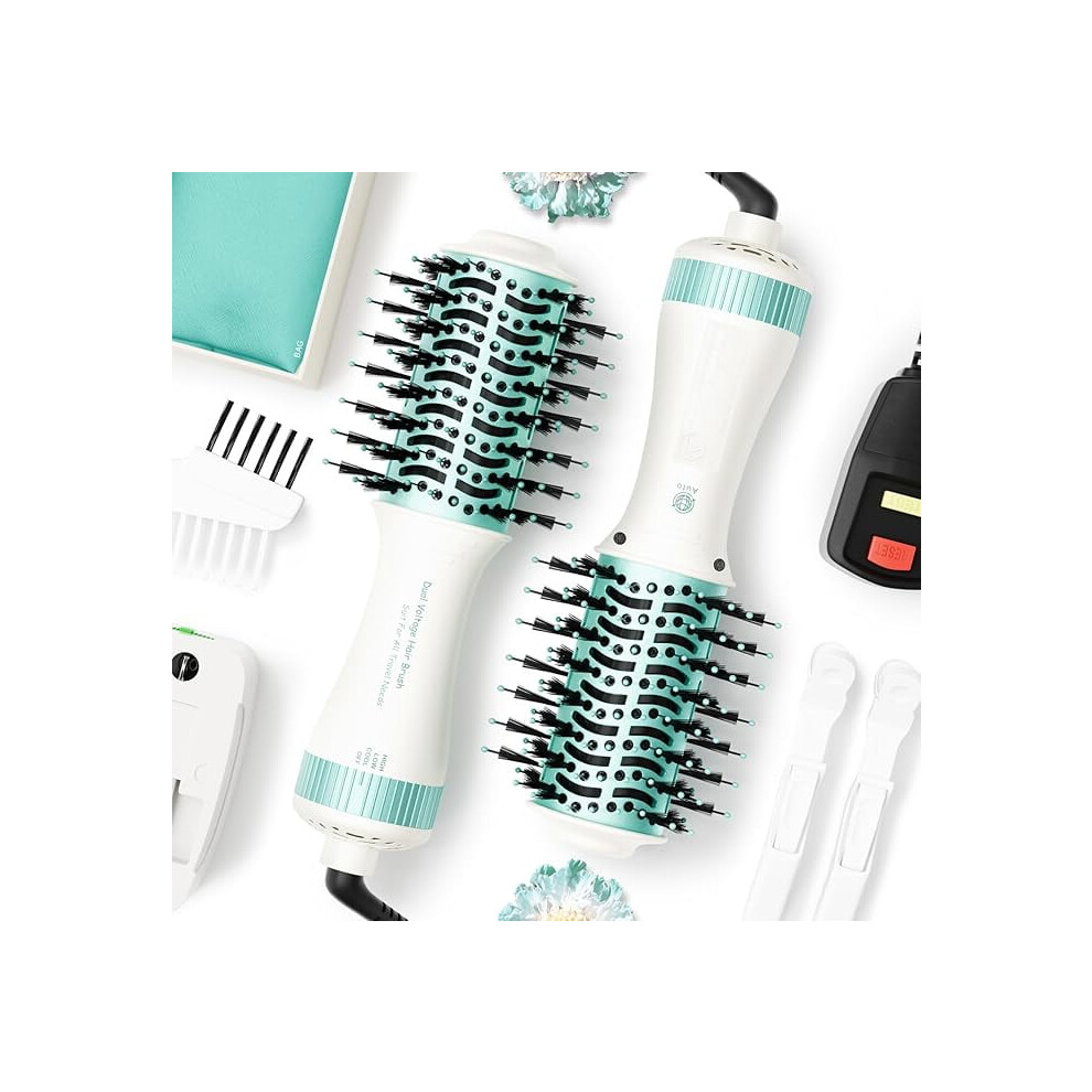 2025 4-in-1 Dual Voltage Travel Hair Dryer Brush â Mini Hot Air Straightener & Curler with Titanium Barrel(Green)