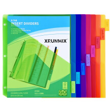 8-Tab Binder Dividers with Pockets, 3-Hole Plastic Sheet Protectors for Letter Size, Fits 0.5–3" Binders, Multicolor Index Tabs, Office Organization