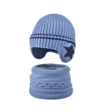 Kids Winter Hat and Scarf Set, Fleece Lined Knit Beanie with Ear Flaps, Warm Neck Warmer, Toddler Snow Accessories Set for Boys Girls 5-14 Blue