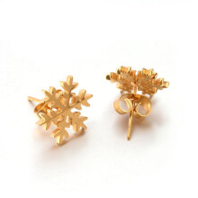 Schneeflocken-Ohrstecker, Edelstahl 304, ionenplattiert, goldfarben