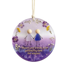 Hjerteornament i sjøglass, rund, juledekorasjon, 1 stk