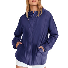 Women's Casual Windbreaker Jacket with Zipper Pockets Lightweight Windproof Outerwear for Walking XXL Size Navy