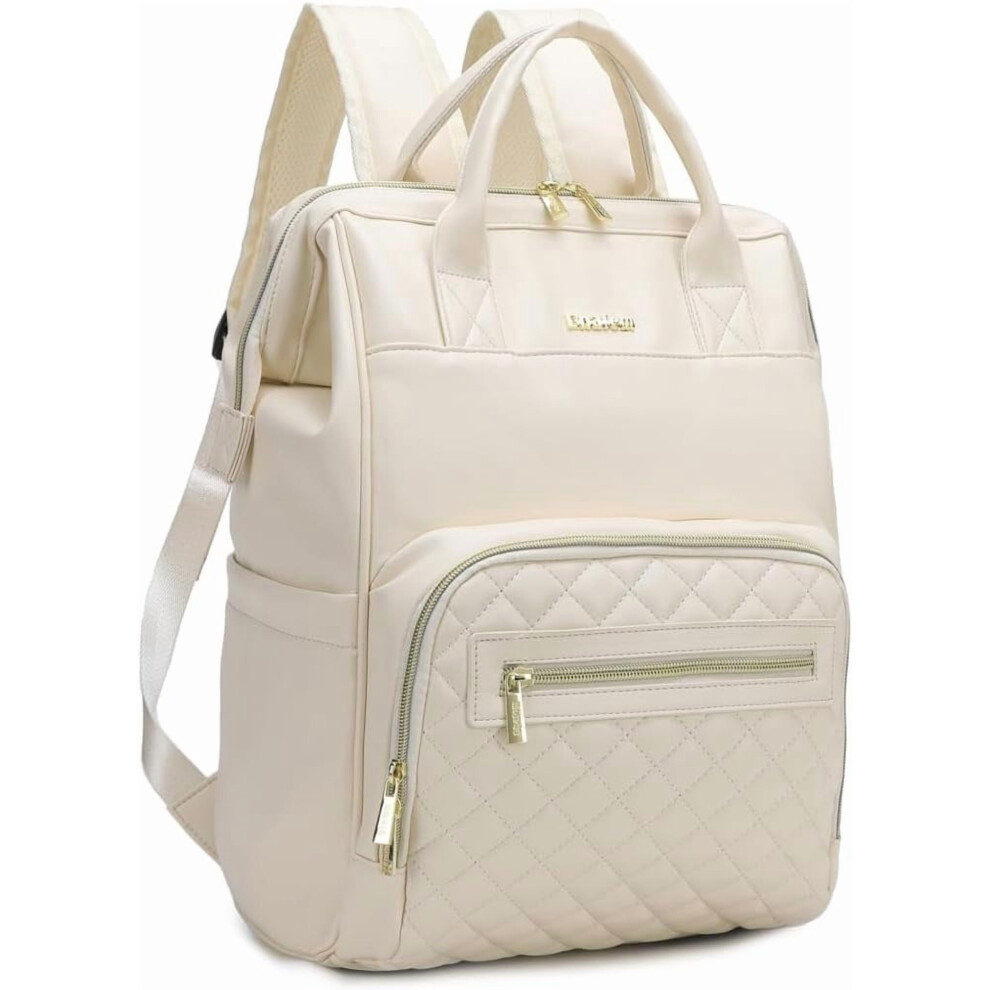 Vegan Leather Diaper Backpack With 15.6" Laptop Compartment, Waterproof & Large Capacity – Beige