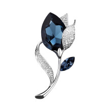 Broche de flor azul con diamantes de imitación para mujer