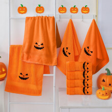 Ensemble de serviettes en coton brodées orange et blanc pour Halloween (3 pièces)
