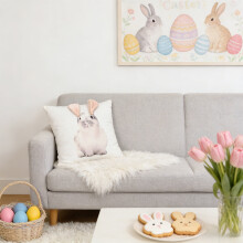 Housses de coussin décoratives de Pâques 45 x 45 cm, motif lapin neutre, pour la décoration printanière et pascale
