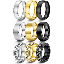 Set de inele bărbătești din oțel inoxidabil – 9 bucăți, 8 mm, mărimi 7–12