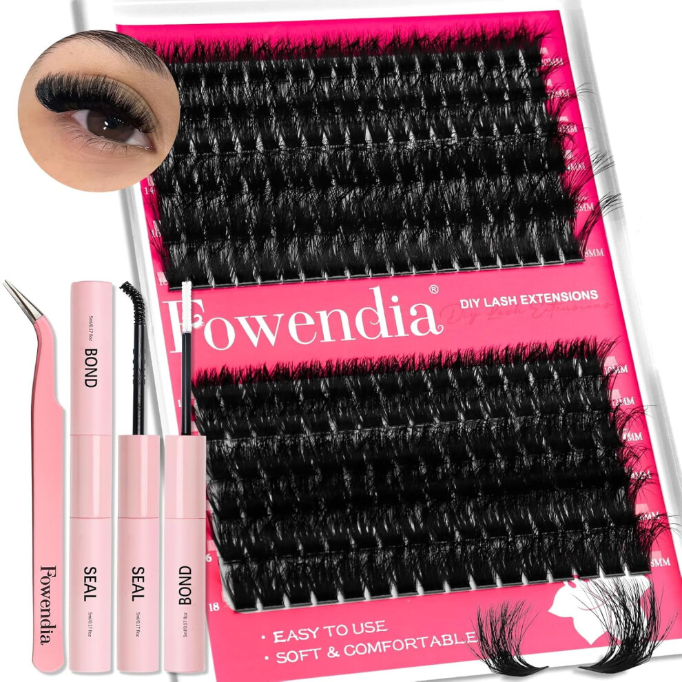 Fluff 80D/100D D-Curl Lash Clusters Kit (10â18mm), DIY Extensions with Bond, Seal & Applicator â Waterproof, Compatible with All Lash Glues