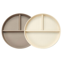 2Pcs Food Divided Plate Compartment Serving Dish Beige Color for Fruit Storage 8.7X8.7X0.9In