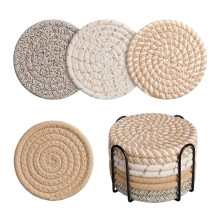 Absorberende katoenen onderzetters met houder, set van 8 stuks