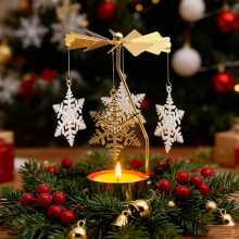Suporte giratório para velas com design de floco de neve e rena (1 unidade)