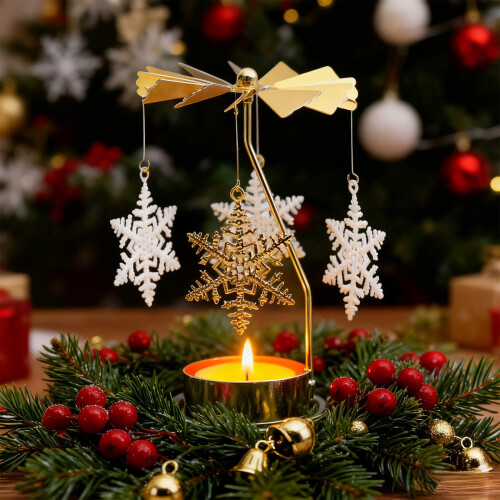 Suporte giratório para velas com design de floco de neve e rena (1 unidade)
