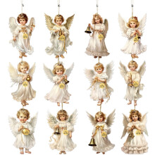 12pc Vintage Angel Ornaments for Christmas Tree – Gold Accented Hanging Figurines, Holiday Decor & Gift, Compatible with All Trees