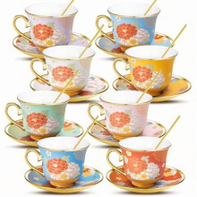 8-Piece 8oz Floral Porcelain Tea Cup & Saucer Set for Latte, Cappuccino, Mocha—Perfect for Afternoon Tea, Weddings, Housewarming, Gifts