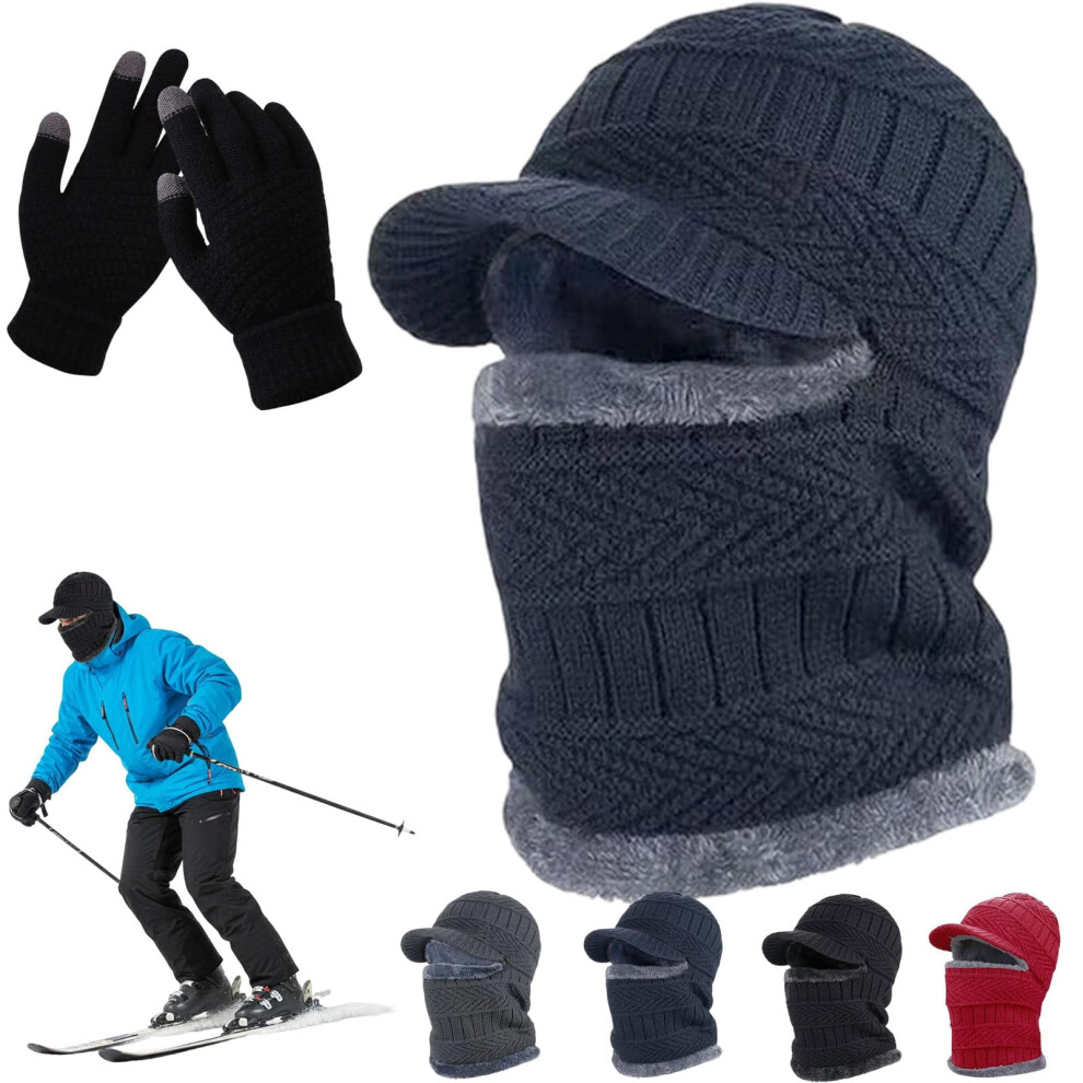 Winter Beanie Hat With Fleece Lining And Earflaps Blue 900223186850