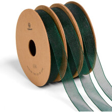 1,9 cm x 80 m vihreä organzanauhasetti (3 10 m), läpikuultava, ympäristöystävällinen, lahjoihin, joulukuuseen, askarteluun, rusetteihin,