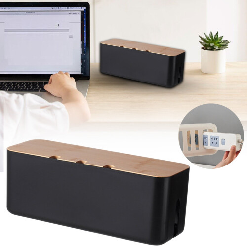 White Cable Management Box with Wood Lid 2PCS 1