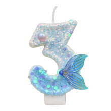 Blue Mermaid Tail Birthday Cake Candles Number Candle Topper 2.95 Inch Height Paraffin Wax Smoke-Free Celebration Supplies Anniversary Party Decor(D)
