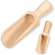 Lot de 2 cuillères doseuses en bois pour sel de bain (14 cm et 7,5 cm) – Bois de hêtre, compatibles avec les pots, la farine, le sucre, le café