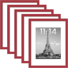 11x14 Picture Frame Set of 5, Display Pictures 8x10 with Mat or 11x14 Without, Wall Gallery Photo Frames, Red