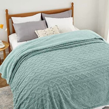 Sherpa Queen Blanket Fluffy Fleece Cable Jacquard Sage