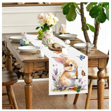 Camino de mesa de Pascua con diseño floral primaveral, poliéster, 1 pieza