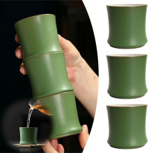 3-teiliges Set Bambus-Teetassen, Keramiktassen mit Vintage-Glasur, dekorative Trinkbecher für die Teezeremonie und den Genuss von Getränken
