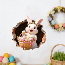 Aufkleberbogen mit Osterhasen, die Händchen halten, bunte Eier 1