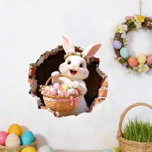 Aufkleberbogen mit Osterhasen, die Händchen halten, bunte Eier 1