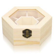 Boîte à bijoux hexagonale en bois brut OULII1Pcs pour bijoux et loisirs créatifs