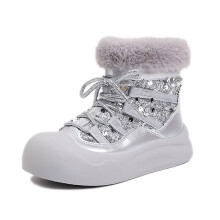 Toddler Girls' PU Ankle Boots, Slip-On Casual Shoes with Thick Sole – Compatible with Z04 Silver, 4.5–5 Years