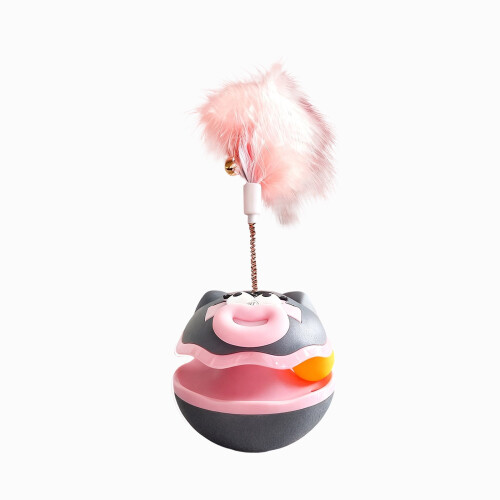 Interactive Cat Toy Feather Bell Tumbling Ball Gray