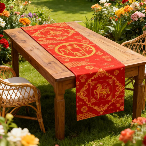Horse Theme Red Gold Table Runner 72x13 in 2